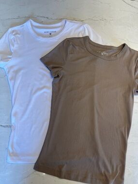 Rebel Sugar White & Brown Short Sleeve Ribbed Tee (2-Pack)